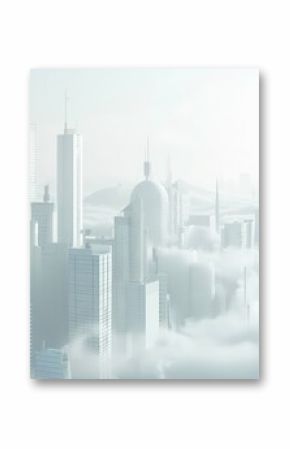 futuristic white city skyline building with fog white building background. Generative AI