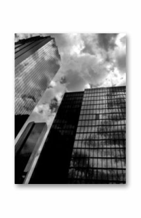 Black and white Houston Texas downtown mirror buildings