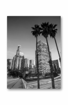 Downtown Los Angeles skyline during rush hour