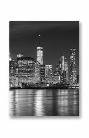 Czarny i biały Miasto Nowy Jork przy noc panoramicznym obrazkiem, usa.