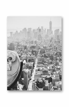 Black and white toned binoculars over Manhattan, NYC.