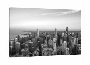 Aerial view of Chicago downtown skyline at sunset