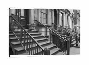 Black and white closeup of a residential street of New York, USA