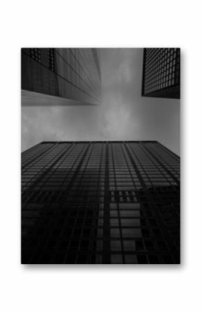 Bottom view at skyscrapers in black and white