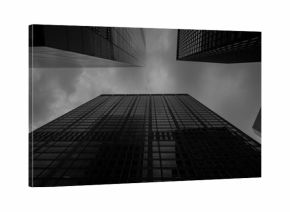Bottom view at skyscrapers in black and white