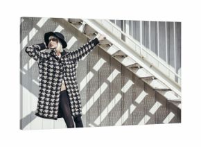 Young beautiful woman with white hair outdoors