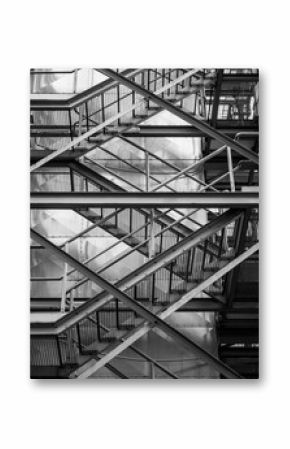 Metal staircase in black and white.