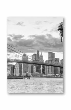 Statue Liberty and  New York city skyline black and white