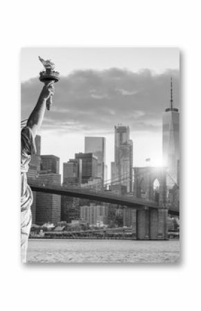 Statua Wolności i panoramę Nowego Jorku czarno-białe