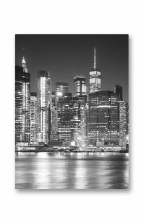 Monochromatic picture of Manhattan skyline at night.
