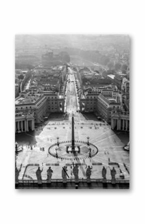 Aerial view of St Peter's square in Vatican,black and white,  Rome Italy