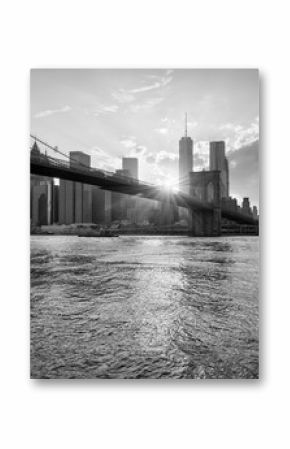 Brooklyn Bridge and skyline of Manhattan in black and white, New York City, USA