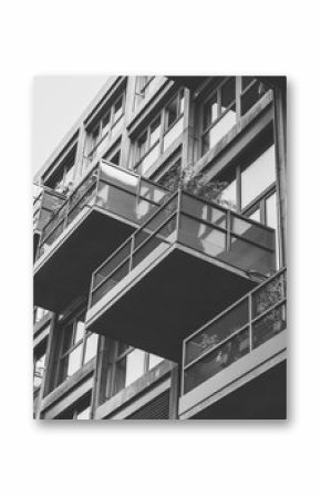 some balconies of a house in black and white