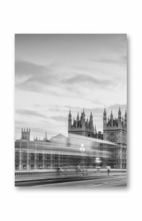 Magnificent black and white view of Westminster traffic in the night, London