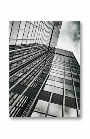 Glass surface of skyscrapers view in district of business centers.  black and white