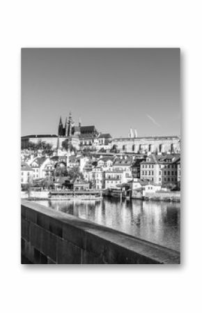 Prague Castle view from Charles Bridge on sunny spring morning, Praha, Czech Republic
