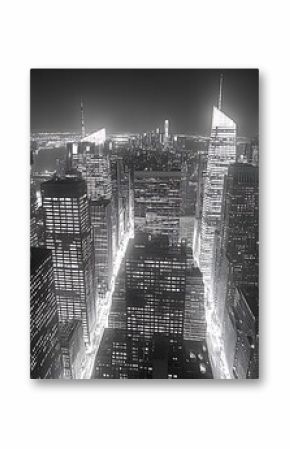 New york city skyline at night black and white aerial view