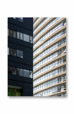 Contrasting facades with vertical rhythm in black and white, Santa Fe, Mexico City, clean geometry and background for editorial design