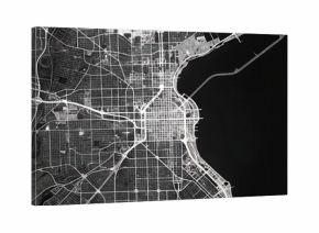 Striking Top-Down Monochrome City Map with Roads and Waterfront