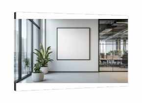 Modern office corner with blank poster