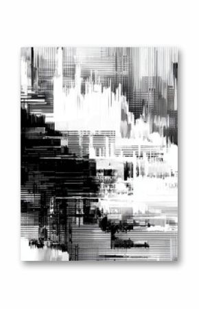 Stunning photo of abstract distorted black white motion glitch overlay effect distress texture. Monochrome interlaced digital background. Futuristic striped glitched grunge.