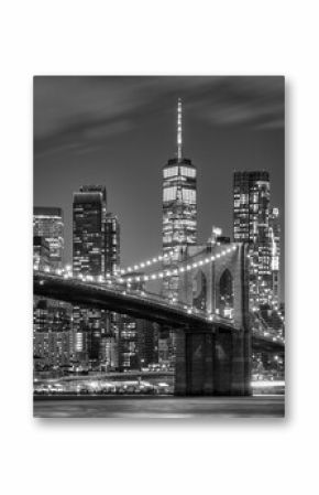Brooklyn Bridge at night in black and white, New York City, USA