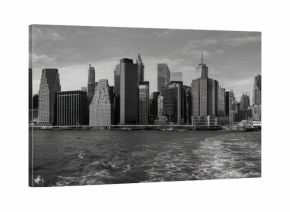 Panoramic view of New York City skyline in black and white