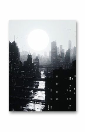 silhouette of a city in black and white