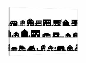 Collection of diverse house silhouettes against a plain background, varying styles and sizes,  classic,  skyline