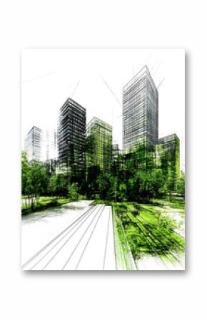 Cityscape Sketch with Green Space