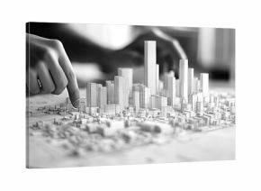 A Hand Interacting with a Model of a City Skyline