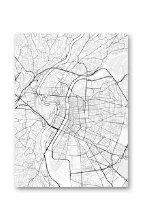 Map of Lyon, France. Perfect for posters, printing, wallpaper, and home decor. Maps with monochrome and black and white styles, suitable for those who want to customize