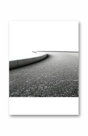 Curving asphalt road with white curb on blank background for design