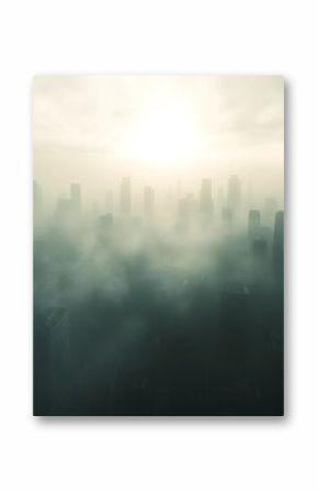 Dense PM2 5 air pollution particles in urbanized dirty skies featuring a foggy and dangerous modern industrial environment with heavy smog grime and contamination  Apocalyptic