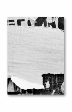 torn white paper on urban grunge wall with abstract black graffiti, blank ripped poster template, textured street art frame  