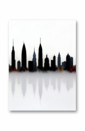 Misty Silhouette Cityscape Skyline Autumn Leaves