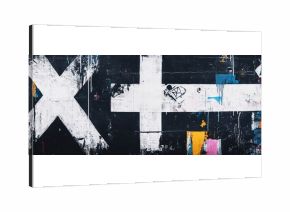 Urban street art featuring bold white graffiti on a weathered black wall during daylight in an urban environment