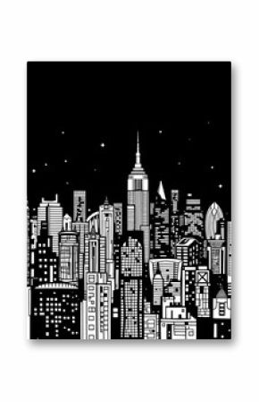 Abstract monochrome night city skyline doodle seamless pattern, perfect for urban themed designs, hand drawn, drawing