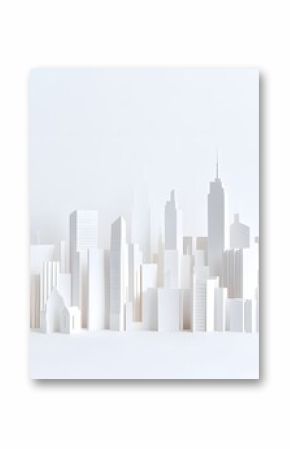 Paper city skyline model on white background