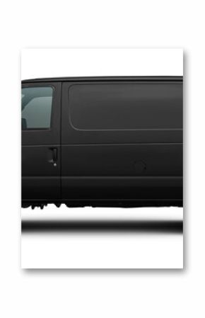 Modern American cargo minibus black color side view. Isolated on a white background.