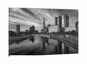 Downtown Columbus Ohio skyline in black and white
