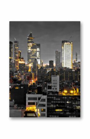 Epic skyline of New York City black and white night view with yellow lights