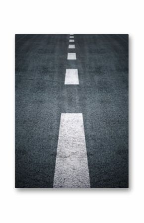 Asphalt road texture background, black tarmac surface with white marking stripes, Transport urban background, and Dark street texture detail.