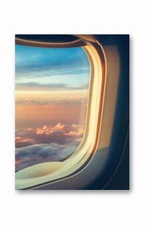Airplane window sunset. Generate Ai