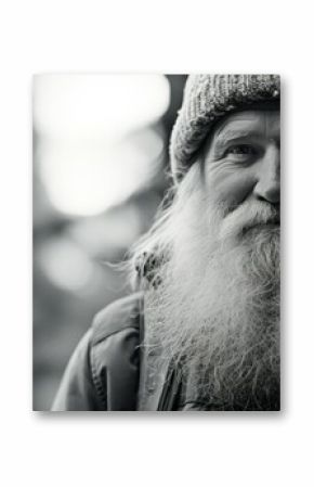 Bearded old homeless man