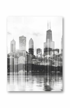 A black and white photo capturing the city skyline