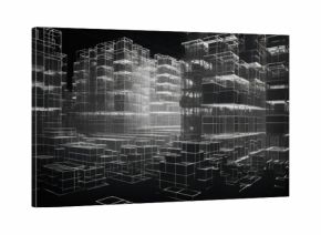 A black and white photo showcasing a futuristic city. This image can be used to depict a futuristic urban landscape or as a visual representation of a modern metropolis.