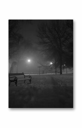 bench in the park black and white