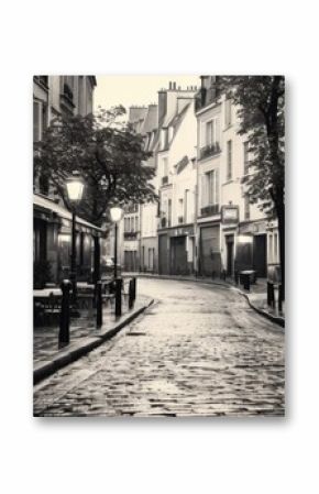 A black and white photo of a cobblestone street, suitable for various design projects