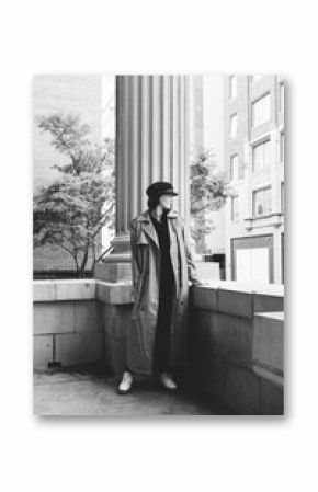 Black and White Portrait of Woman Looking Afar